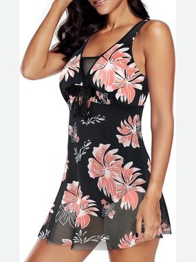 New In Packaging American Trends Pink Floral Mesh One Piece Swim Dress Size XL